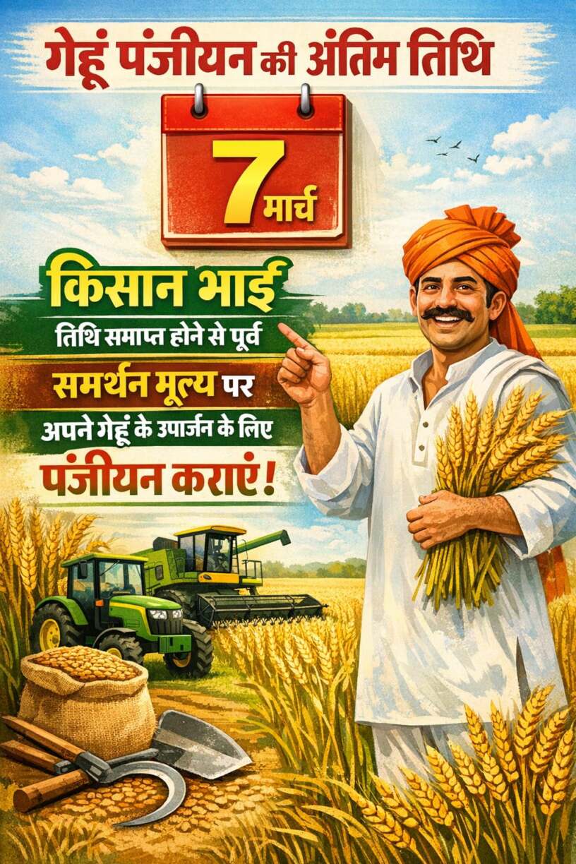 समर्थन मूल्य पर गेहूँ पंजीयन की अंतिम तिथि 07 मार्च 2026